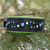 Wave, 1.5" wide Black Leather Dog Collar, size 10"-13"