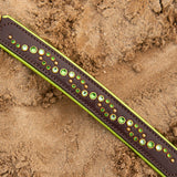 Wave Leather Dog Collar, 1.5" wide Greens on Chocolate Leather, size 14"-17"