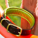 Wave Leather Dog Collar, 1.5" wide Greens on Chocolate Leather, size 14"-17"